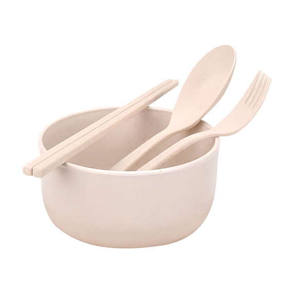HBBKVI 4-Piece Dinnerware Set with Bowl, Spoon, Chopsticks and Fork - Durable Plastic Tableware for Home, Office & Picnic - Dishwasher Safe