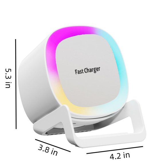 HBBKVI 4-in-1 Bluetooth Speaker with Night Light and Wireless Charger Stand, Color Changing LED Lamp, Bluetooth 5.0, 15W Fast Charging, for Bedside Table Desktop