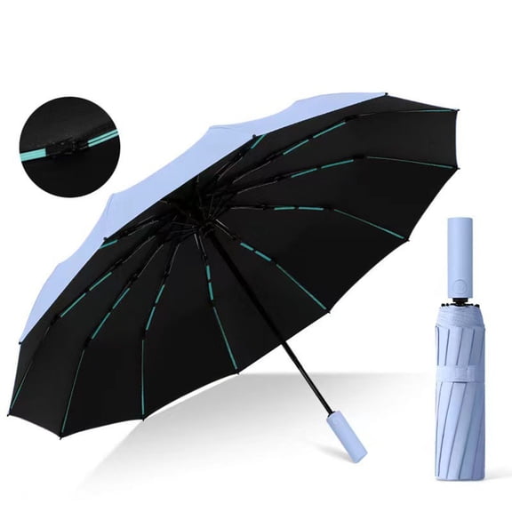 HBBKVI 42" Rain Umbrella, 12 Ribs Auto Open Umbrella for Adults, Sun Protection Compact Folding Umbrella, Sky Blue