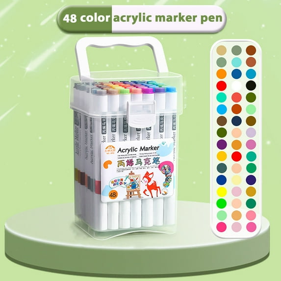 HBBKVI 48 Pcs Markers Set, Acrylic Marker Large Capacity Washable Non-permeable Watercolor Pen Art 24 Colors Can Be Stacked 240ml