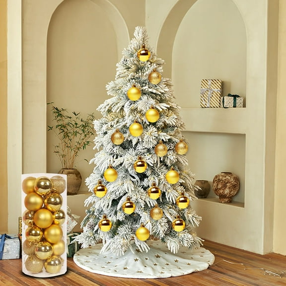 HBBKVI 48 Pcs Shatterproof Plastic Christmas Ball Ornaments, 1.6 Inch Multi-Color Set for Christmas Tree Decoration, Gold