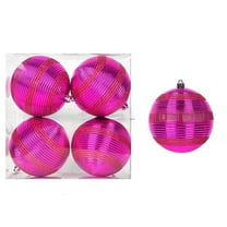 HBBKVI Shatterproof Plastic Christmas Ball Ornaments Hot Pink, 4 Pcs 3.9in Striped Multicolor Set for Christmas Tree and Holiday Decor