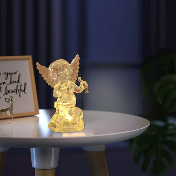HBBKVI 4x1.8x1.8in Crystal Angel Night Light, Acrylic Desktop Decoration with Warm Yellow Light for Kids Room, Portable Eye-Caring Gift Toy
