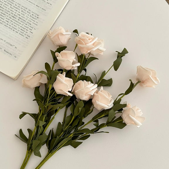 HBBKVI 5 Pcs Foam Rolled Roses Vintage Faux Flowers for Wedding Home Decor, No Fade Easy Care Artificial Flowers Bouquet