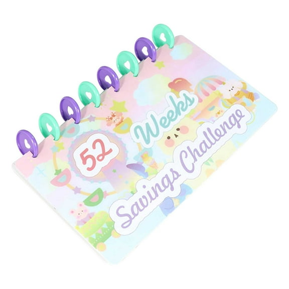 HBBKVI 52 Weeks Savings Challenge Book 8-Hole Binder 52 Weeks Savings Book Cash Hole 8-Hole Loose Leaf Storage Book Card Album