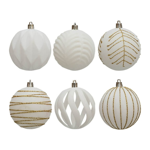 HBBKVI 6 Pcs 3.1" White Velvet Glitter Christmas Ball Ornaments Set for Christmas Tree and Home Decor