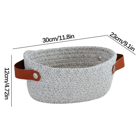 HBBKVI 9x12in Rope Storage Basket with Leather Handles Storage Basket Rope Bin Woven Basket Entryway Organizer Box Household Storage Container Rope Storage Box S