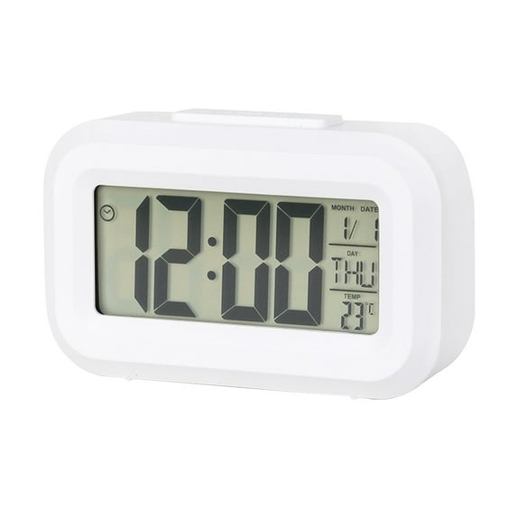 HBBKVI Alarm Clock, 12/24H Display Snooze Digitl Clock for Adults Kids, LED Display Stopwatch & Countdown Digital Clock, White