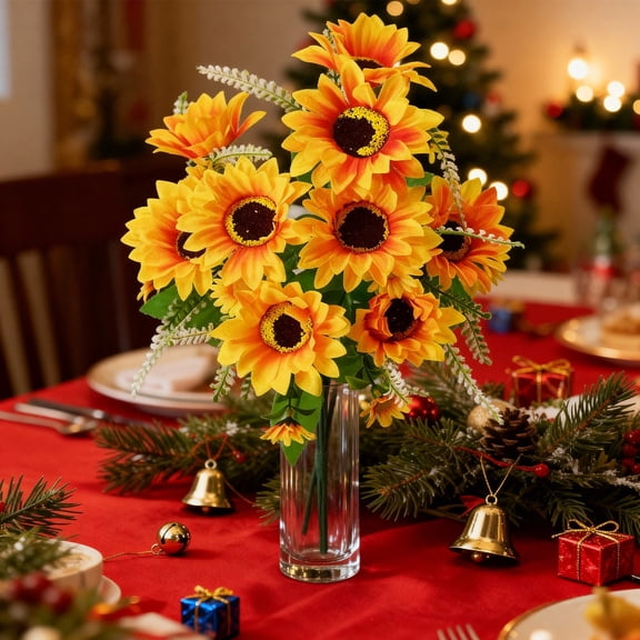 HBBKVI Artificial Sunflower Fake Flowers for Indoor Outdoor Home Decor, 19in Realistic Faux Plastic Sunflower Bouquet for Fall Summer Table Garden