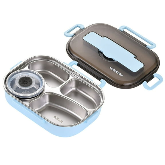 HBBKVI Bento Box Thermal Insulation Bento 4 Grids with Soup Bowl Lunch Box Tableware Set Portable Lunch Box Lunch Box 44oz Leak-Proof Bento Box