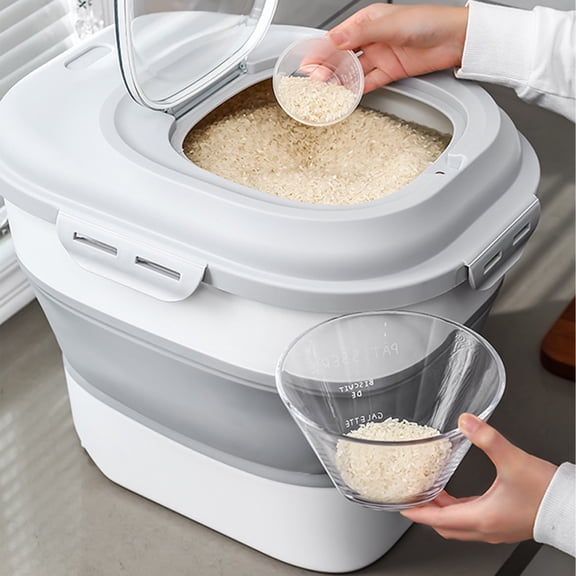 HBBKVI Cereal Rice Food Storage Containers, Dispenser Bin with Rolling Wheel Airtight Locking Lid, Dog Pet Flour Plastic Leakproof Kitchen Pantry Hold