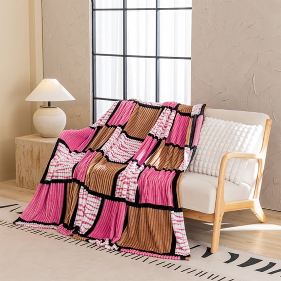 HBBKVI Checkered Fleece Throw Blanket, 39"x28", Soft and Warm with Drawstring for Couch, Sofa, Bed, Travel, Cozy and Lightweight, Brown