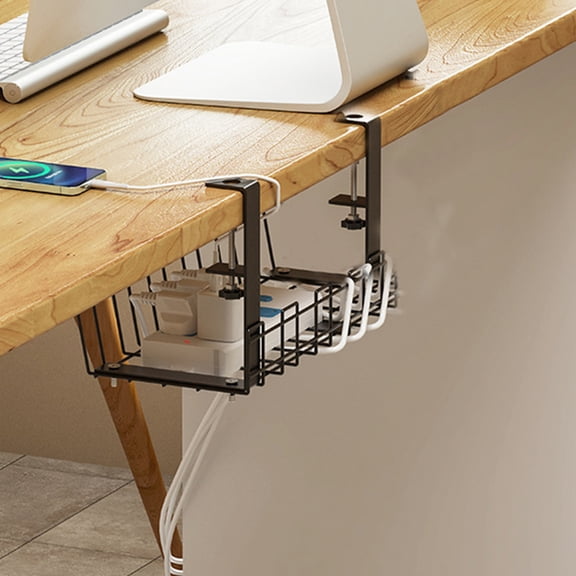 HBBKVI Under Desk Cable Management Tray No Drill Metal Desk Wire Management Cable Tray Sturdy Metal Wire Organizer Under Desk Basket for Office and Home Standing Desk