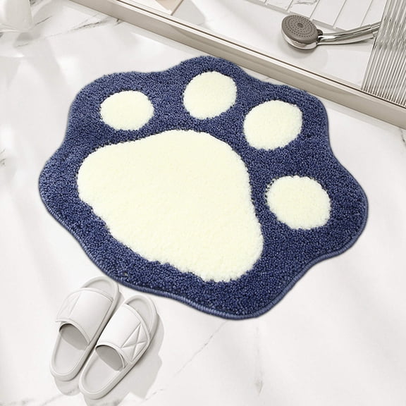 HBBKVI Dog Paw Shaped Bath Rugs 18" × 24", Soft Non-Slip Bath Mats for Bathroom Floor, Absorbent Machine Washable Household Rugs Blue