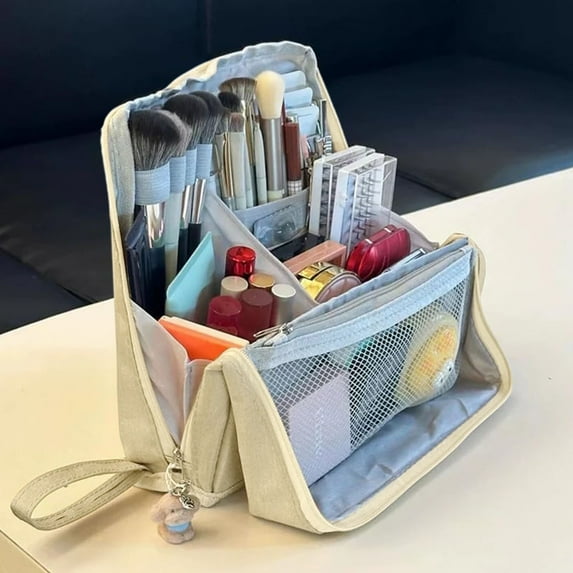 HBBKVI Doresty Standing Up Makeup Bag Multi-Purpose Large Capacity Cloth Standing Makeup Bag Portable Waterproof Toiletry Bag with Compartments