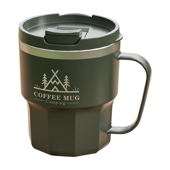 HBBKVI Double-Wall Tumbler with Handle, 304 Stainless Steel Insulated Cup for Home & Office, 13.5oz Leak-Proof Mug with St