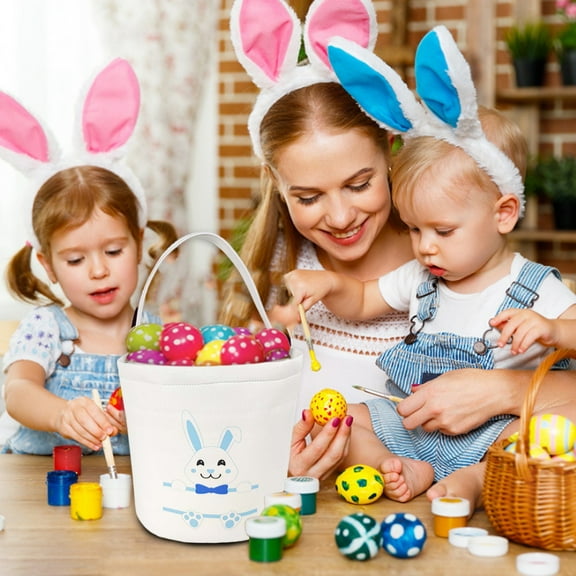 HBBKVI Easter Bunny Basket, Foldable Ears, Multicolor Tote Bag, 16.5x20cm, Cute Easter Egg Hunt & Gift Storage