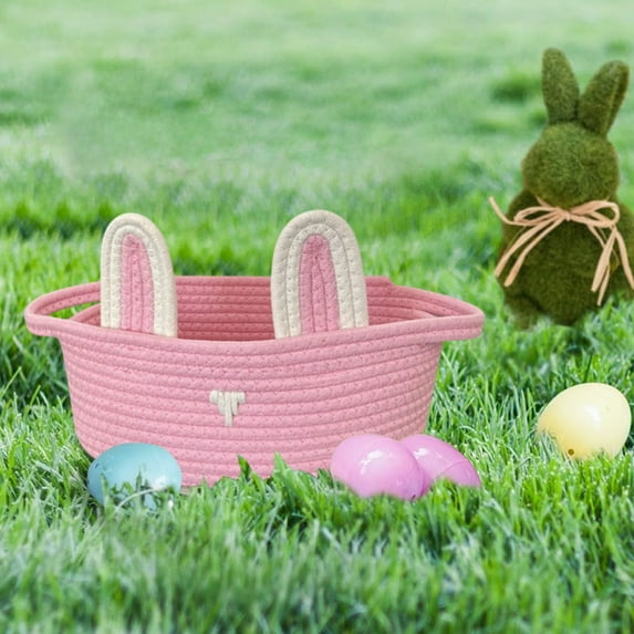 HBBKVI Easter Bunny Storage Basket, Kids' Toy & Snack Organizer, Woven Cotton, Detachable Ears, Festive Desktop Decor