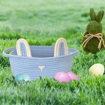HBBKVI Easter Bunny Storage Basket, Kids' Toy & Snack Organizer, Woven Cotton, Detachable Ears, Festive Desktop Decor