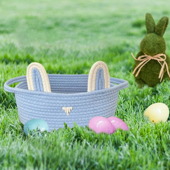 HBBKVI Easter Bunny Storage Basket, Kids' Toy & Snack Organizer, Woven Cotton, Detachable Ears, Festive Desktop Decor