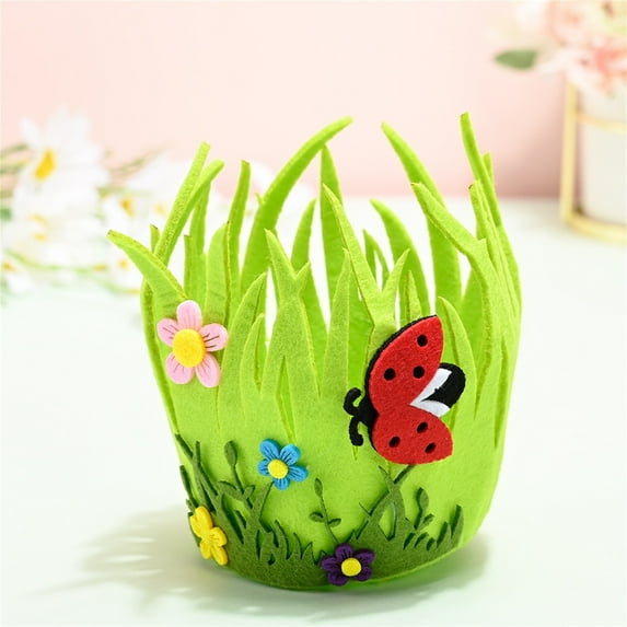 HBBKVI Easter Decorations, Portable Non-Woven Bucket, Cute Chick Design, Multipurpose Easter Basket for Eggs, Candy & Gifts