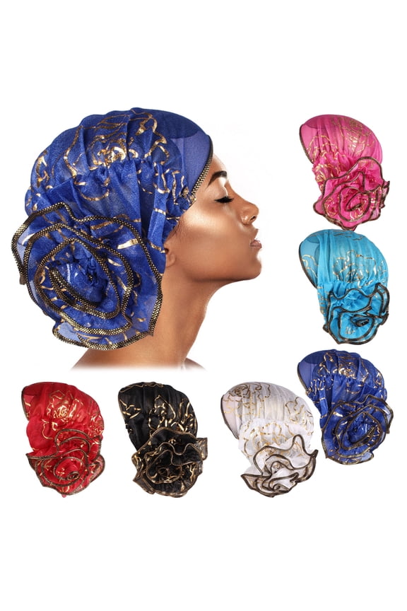 Elegant Floral Lace Headscarf Hats Exclusive for Women Elastic Breathable Polyester Gauze with Ruffled Edges