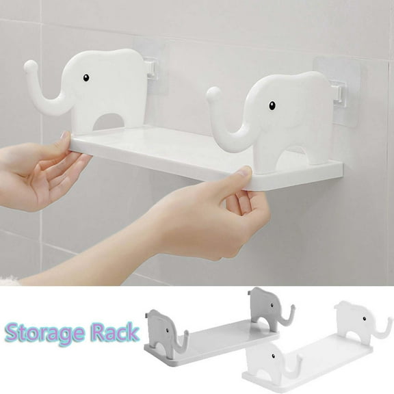 HBBKVI Elephant Shaped Wall Shelf Multifunctional Shaped Storage Shelf Perforated Wall Mounted Bathroom Storage Rack