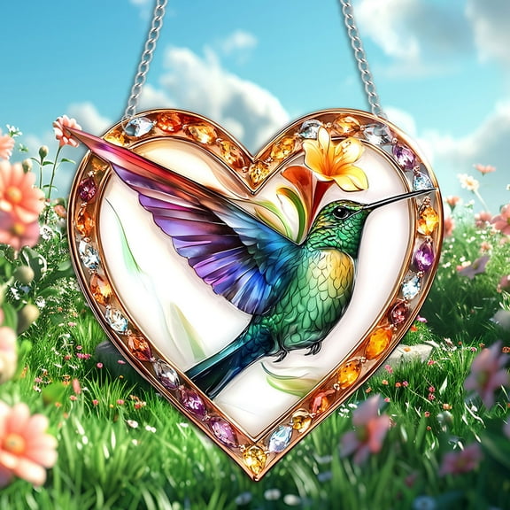 HBBKVI Fall Decor Heart-shaped Flying 2D Pendant Glass Window Hanging Heart-shaped Wall Decoration Pendant