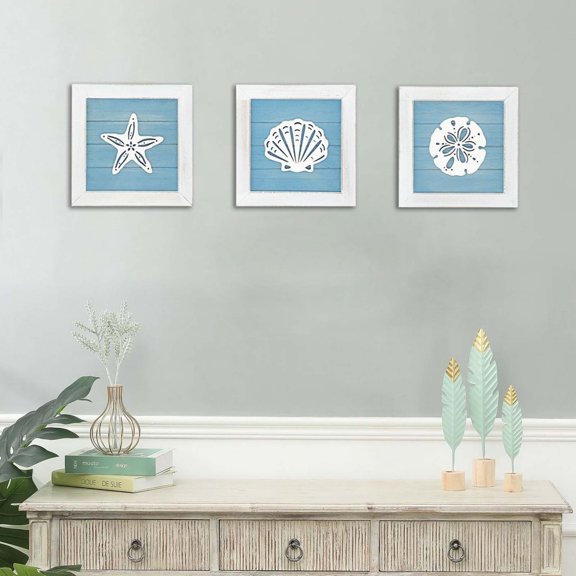 HBBKVI Fall Decor Theme Beach Wall Decor Set of 3 White Beach Bathroom Living Room Decor Summer Beach Theme Frame Decoration