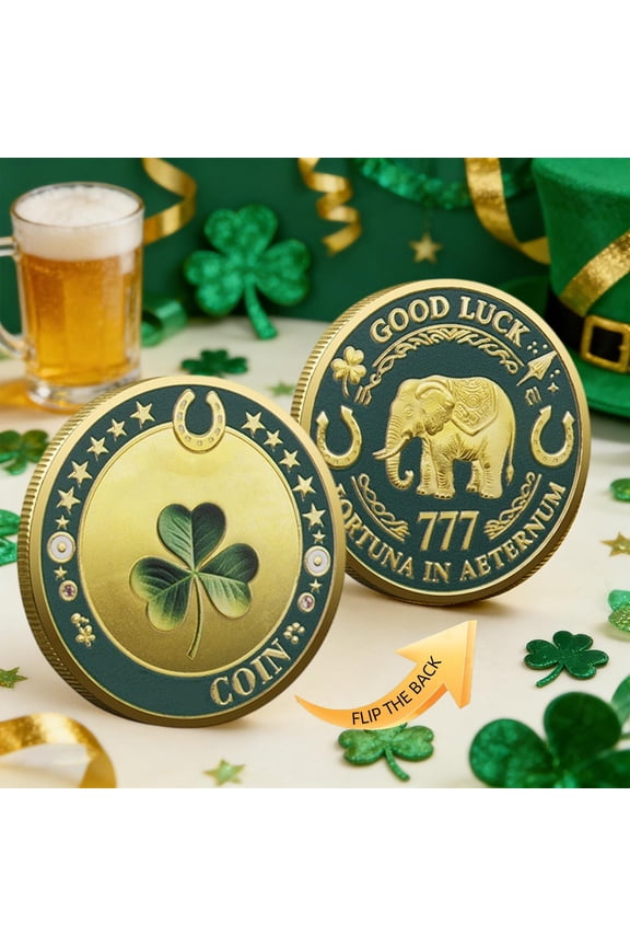 Four Leaf Clover Lucky Commemorative Coin, Double-Sided Relief Design for Good Luck Wealth Health Success, Gift for Friends Family Colleagues, 1.6 Inch, Gold or Silver