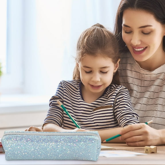 HBBKVI Glitter Pencil Case, Multi-Purpose Pencil Bag for Office College, Stationery Bag with Zipper Light Blue