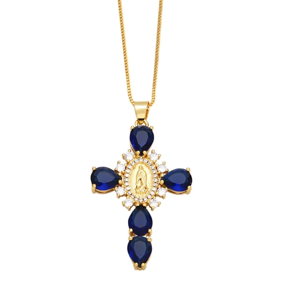 HBBKVI Gold Plated Zirconia Cross Pendant Necklace for Women Europe and The United States Zirconia Pendant Our Lady of The Necklace Women's Collarbone Chain