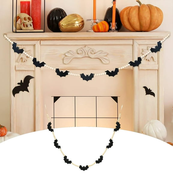 HBBKVI Halloween Decorations, 55in Halloween Bats Tag Rope Beads Wooden Beads String Rope DIY Home Wall Hangings, Suitable for All Kinds Of Parties and Daily Life