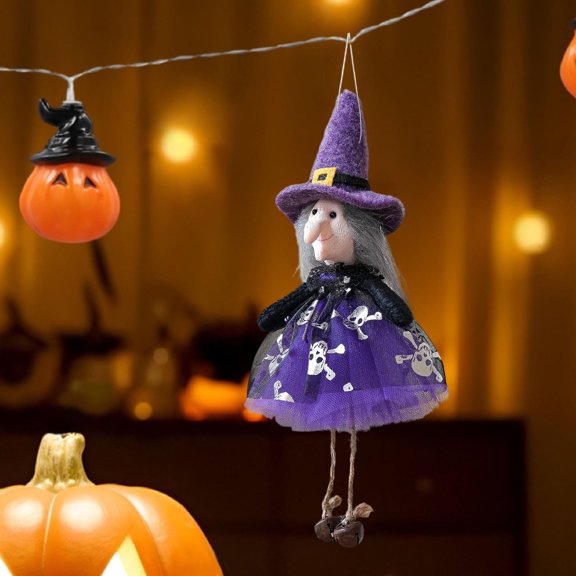 HBBKVI Halloween Decorations Halloween Gauze Dress Doll Pendant Black Cats Witch Pumpkin and Ghost Styles with Bells Decorative Hanging