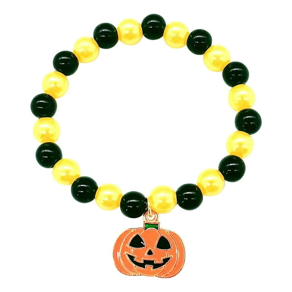 HBBKVI Halloween Decorations, Halloween Hand Beaded Hand Decorated Pumpkin Halloween Orange Bracelet