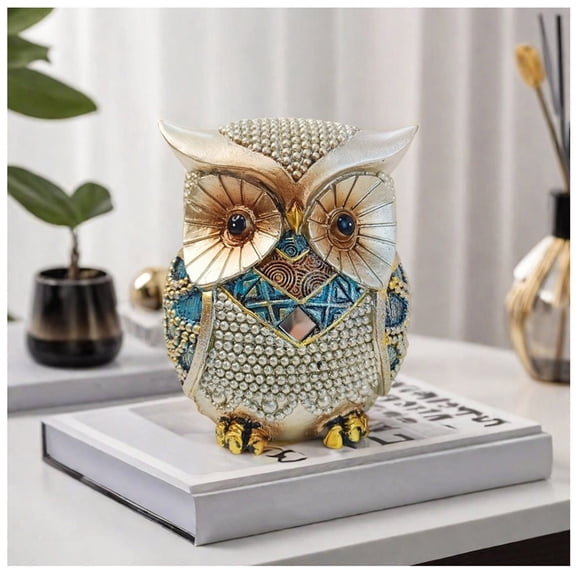 HBBKVI Handcrafted Resin Owl Figurine Retro Vintage Art Decor Sculpture for Home Living Room Desktop Tabletop Display