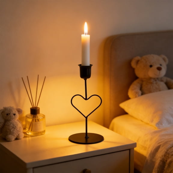HBBKVI Heart Candlestick Holder Romantic Decor Iron Heart-Shaped Frame with Secure Base for Candlelight Dinner Vintage Home Ornament in Gold or Black, 3.2x3.2x6.6in