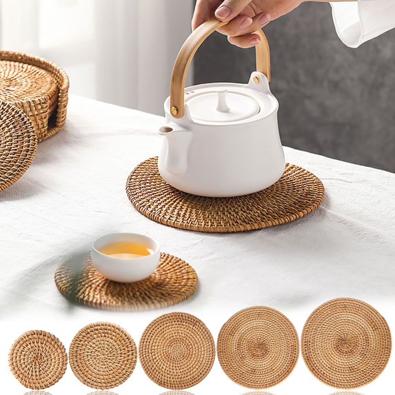 HBBKVI Heat-Resistant Non-Slip Handwoven Rattan Placemats Set for Dining Table and Home Decor, Round Dark Brown with Multiple Sizes