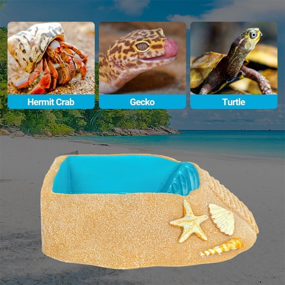 HBBKVI Hermit Crab Water Bowl with Climbing Ramp, Resin Aquarium Decor for Hermit Crabs and Small Pets, 3.9x3.9x2.7 Inches, Safe and Easy to Clean