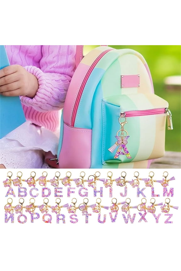 Initial Letter Keychains for Women Tassel Purple Cute Car Keychain for Wallet Backpack Bag