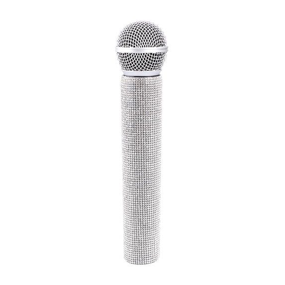 HBBKVI Kids Glitter Microphone Prop 9.5x2in Microphone Prop Fake Mic Bling Rhinestones Shining Microphone Prop Plastic Play Microphone Pretend Glitter Microphones for Stage Halloween Party
