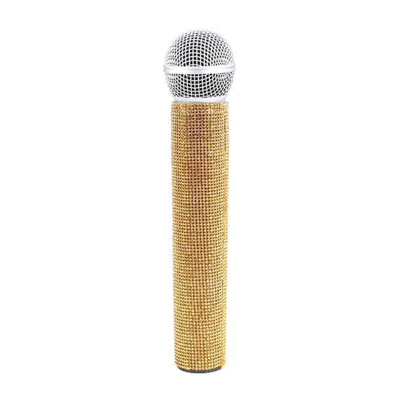 HBBKVI Kids Glitter Microphone Prop 9.5x2in Microphone Prop Fake Mic Bling Rhinestones Shining Microphone Prop Plastic Play Microphone Pretend Glitter Microphones for Stage Halloween Party