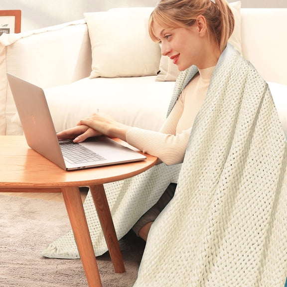 HBBKVI Knit Throw Blanket with Tassels 50" × 72", White Lightweight Throw Blanket for Couch Sofa, Cozy Soft Throws Home Decor