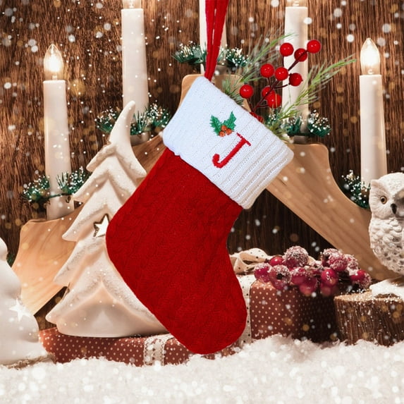 HBBKVI Knitted Christmas Stockings with Initials Embroidered Monogram Christmas Socks Christmas Decorations Pendants