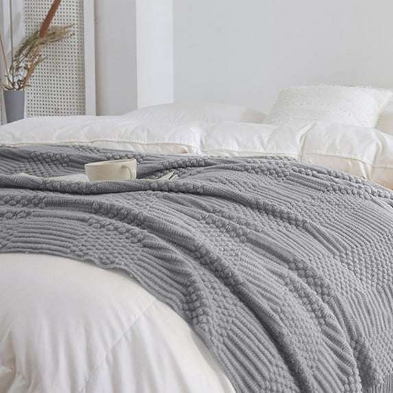 HBBKVI Knitted Throw Blanket with Tassels 50" × 68", Gray Throw Blanket for Couch Sofa, Cozy Soft Throws Home Decor