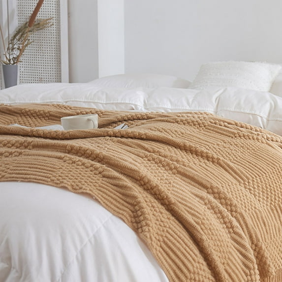 HBBKVI Knitted Throw Blanket with Tassels 50" × 68", Khaki Throw Blanket for Couch Sofa, Cozy Soft Throws Home Decor