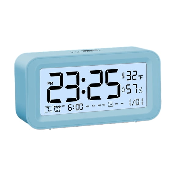 HBBKVI LED Display Alarm Clock, 12/24H Display Snooze Alarm Clock for Bedroom Office, Stopwatch & Countdown Digital Clock, Blue