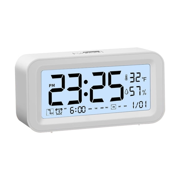 HBBKVI LED Display Alarm Clock, 12/24H Display Snooze Alarm Clock for Bedroom Office, Stopwatch & Countdown Digital Clock, White