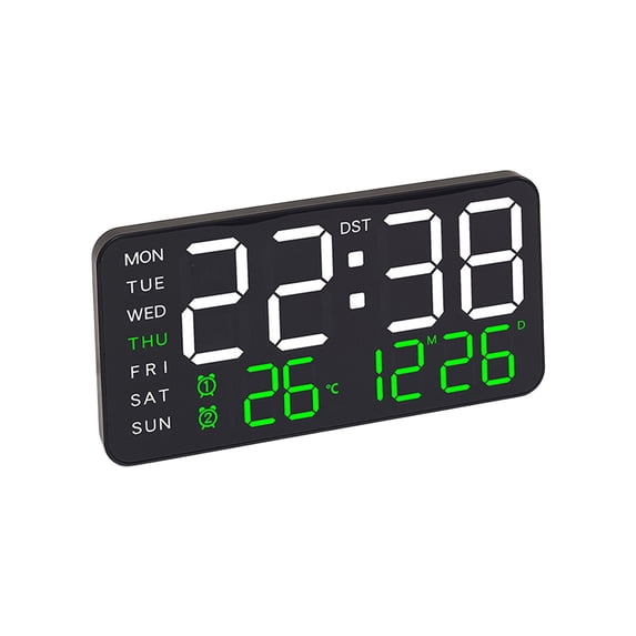 HBBKVI LED Display Alarm Clock, Adjustable Brightness Temperature & Date Digital Clock for Bedroom Living Room Office, DST, Green
