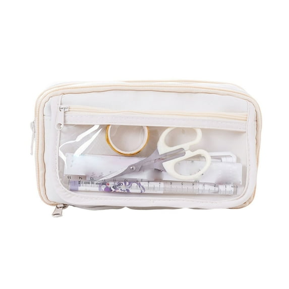 HBBKVI Large Capacity Pencil Case, 9 Compartments Multi-Purpose Pencil Bag for Adults Office College, Clear Stationery Bag with Zipper White